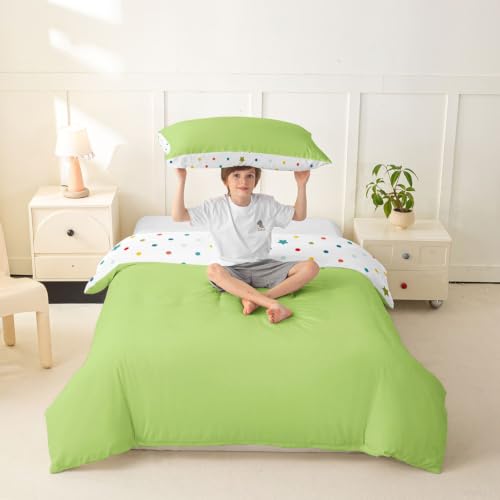 Twin Green Duvet Cover Set with Pillowcase - Solid Microfiber Bedding for Kids & Teens