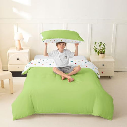 Twin Green Duvet Cover Set with Pillowcase - Solid Microfiber Bedding for Kids & Teens