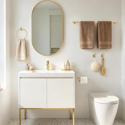 Brushed Gold Bathroom Accessories Set - 24 Inch Towel Bar, Toilet Paper Holder & Rings - Set A