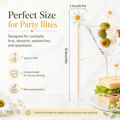 100PCS Daisy Floral Fruit Skewers Cocktail Picks for Food & Drinks