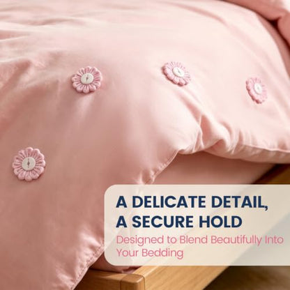Duvet Clips & Pins Set with Storage Box - No-Slip Quilt Fasteners, Pink Flowers