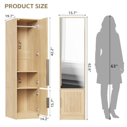 63" Modular Armoire Wardrobe with Mirror in Oak Finish
