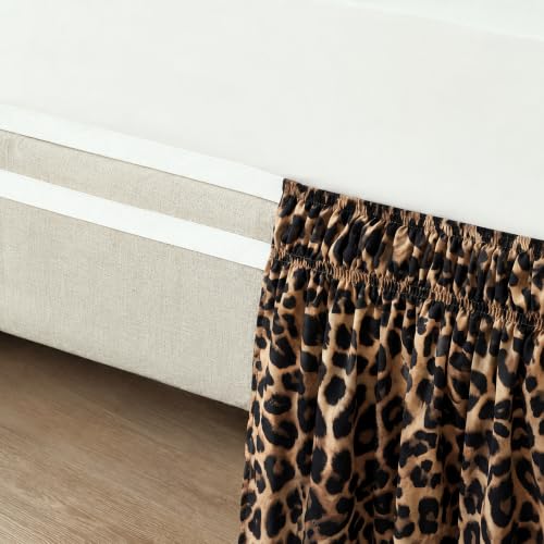 20 Inch Leopard Cheetah Print Bed Skirt with Ruffle & Elastic Fit - Variation 75x54