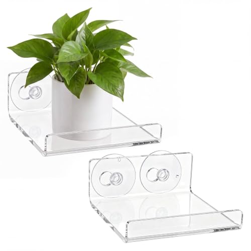 Clear Acrylic Window Plant Shelves - 2 Pack, Suction Cup Floating Ledge for Herbs & Microgreens