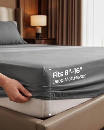 Queen Sheet Set - Pack of 2 Deep Pocket Microfiber Bed Sheets - Dark Grey