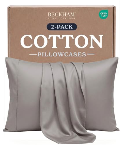 Light Gray Queen Pillowcases Set of 2 - Cool Touch Sateen Cotton, 500TC, Silky & Soft