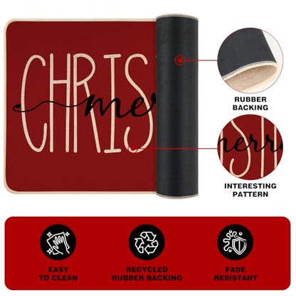 Christmas Kitchen Mats Set of 2 - 17x29" & 17x47" Burlap Backed Non-Slip Rugs