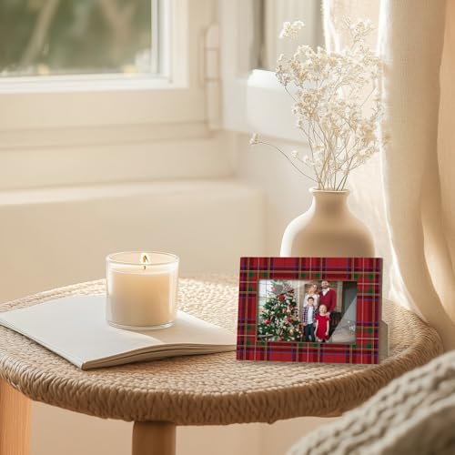 Christmas Picture Frame, Red Green Plaid Holiday Photo Frame, 4x6 Table Decor Gift