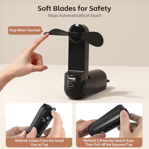 VigorLife Black Portable Handheld Fan with LED Flashlight & Power Bank - Foldable Summer Travel Fan
