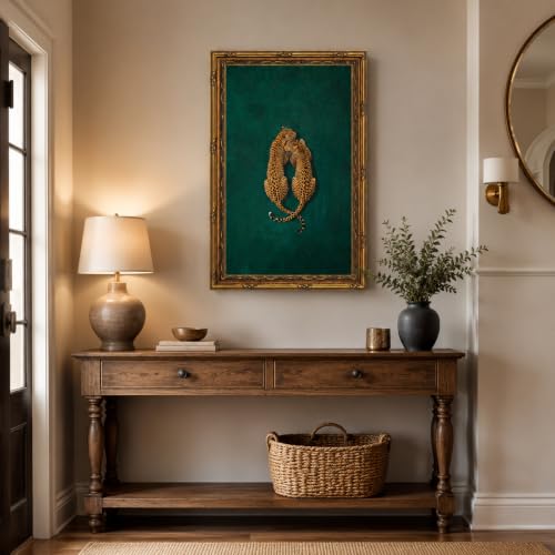 Emerald Cheetah Wall Art Canvas Print - Gold Frame Safari Decor 24x16