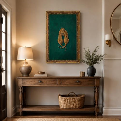 Emerald Cheetah Wall Art Canvas Print - Gold Frame Safari Decor 24x16