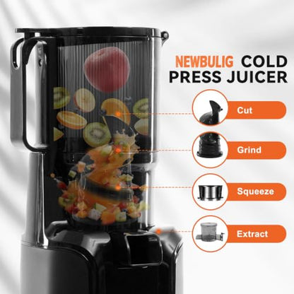 Juicer Machines with 4.25-Inch Feed Chute - Cold Press, Black - NEWBULIG