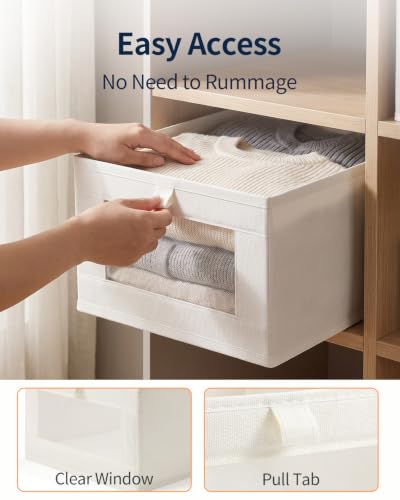 Yecaye Linen Closet Organizers with Transparent Window 6 Pack - Large Foldable Storage Bins