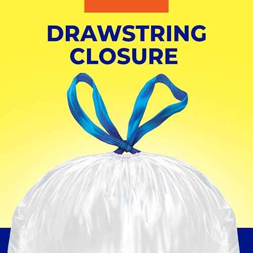 Hefty Essentials Drawstring 13 Gallon Kitchen Trash Bags, 45 Count, Tall Unscented Trash Bags for Kitchens, Home Offices, or Laundry Rooms, Easy to Tie, Lift, and Carry, White