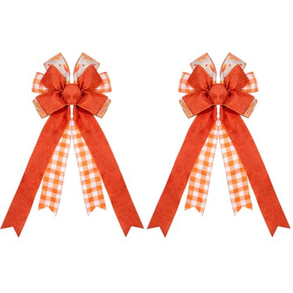 2PCS Fall Orange Burlap Ribbon Bows for Wreaths Halloween Thanksgiving Autumn Decor - Variation of 2pcs-m-fine Linen Fall Bows
