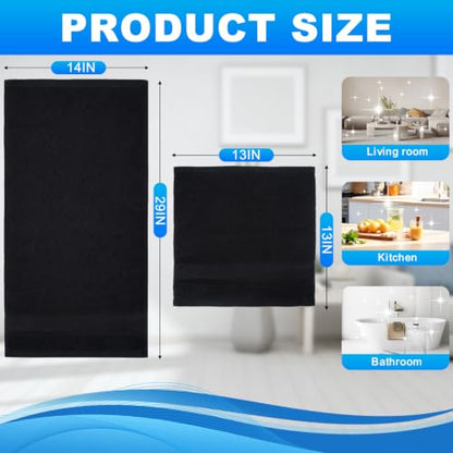 Black Cotton Washcloths Set - 3-Pack 13x13 & 29x14 Inches, Soft & Absorbent