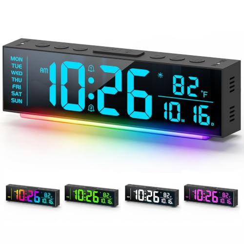 Digital Wall Clock with Color Options, Date, Temperature & Nightlight