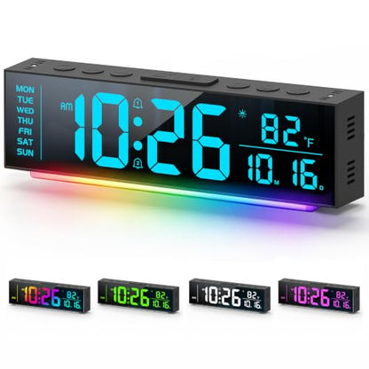 Digital Wall Clock with Color Options, Date, Temperature & Nightlight