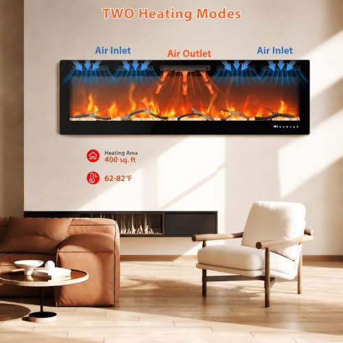 GAOMON 30 Inch Ultra-Thin Wall-Mounted Electric Fireplace with Dual Flame & Heater