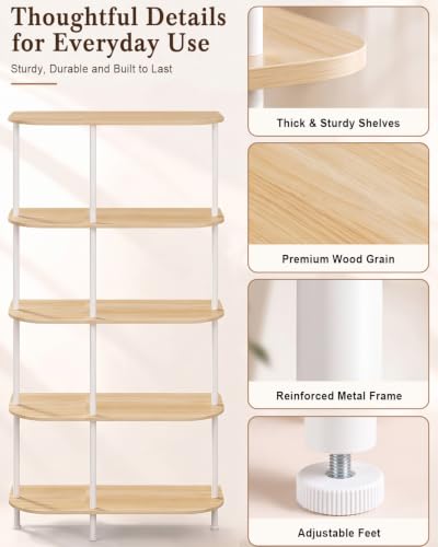 5-Tier Corner Shelf Adjustable Tall Corner Shelves Natural Beige - Golener