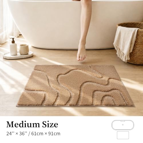 YIHOUSE 24x36 Inch Soft Non-Slip Absorbent Bathroom Rug - Beige