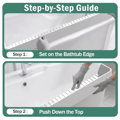 Silicone Bathtub Splash Guard with Suction Cups - Water Spill Protector, 2.6ft White