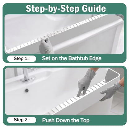 Silicone Bathtub Splash Guard with Suction Cups - Water Spill Protector, 2.6ft White