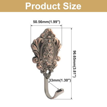 Vintage Wall Hooks - Antique Copper Zinc 2-Pack with Rose Pattern