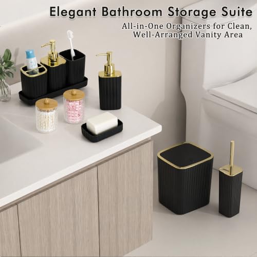 Black and Gold Bathroom Accessories Set – 10-Piece All-in-One Vanity Decor with Dispensers, Toothbrush Holder, and Storage Jars (Variation: Black & Gold / Bath Set 10 Piece)