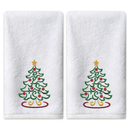 Hexagram Christmas Hand Towels - 14x30 Inch Embroidered Tree Bathroom Decor Set