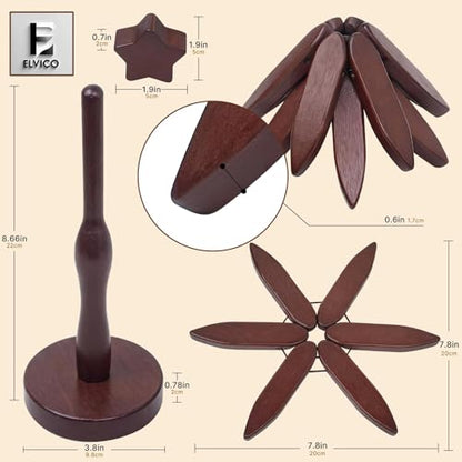 Wooden Tree Trivets Set of 4 with Stand - Heat-Resistant Kitchen Decor