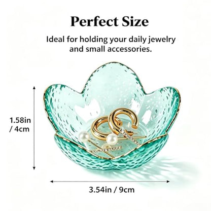 2 Pcs Flower Glass Jewelry Dish Set - Deep Pink & Deep Green Decorative Trinket Holders