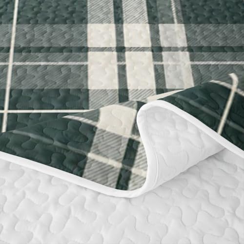 Gray White Tartan Plaid Quilt Set Twin Size Bedspread with Pillow Sham