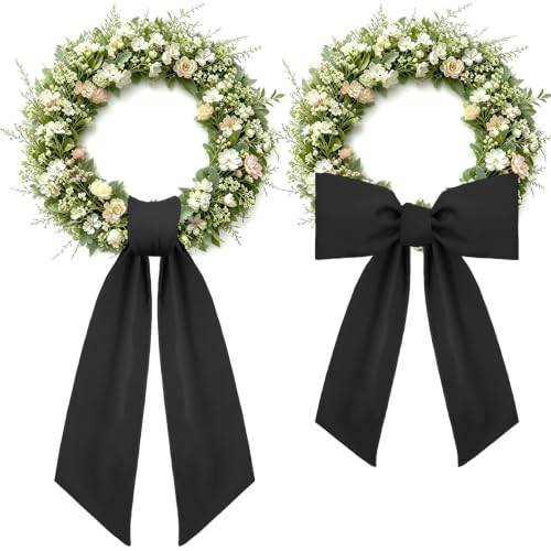 Black Wreath Sash for Front Door - 2 Pcs Embroidery Blank Polyester Twill