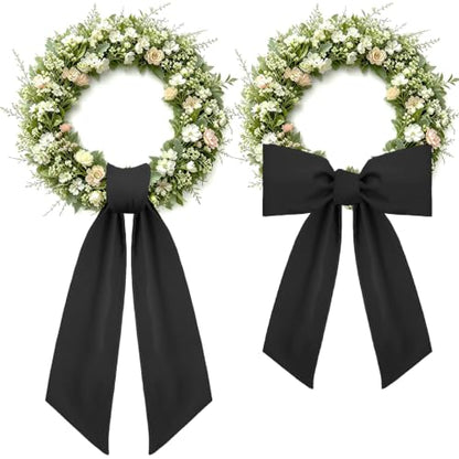 Black Wreath Sash for Front Door - 2 Pcs Embroidery Blank Polyester Twill