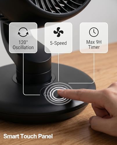 Black Desk Fan for Bedroom Air Circulator, Battery Powered Cordless Fan