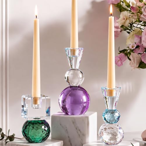 3 Pcs Glass Candle Holders Set Christmas Decor Modern Taper Stand