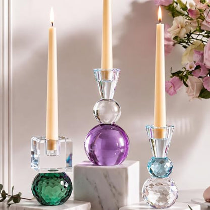 3 Pcs Glass Candle Holders Set Christmas Decor Modern Taper Stand