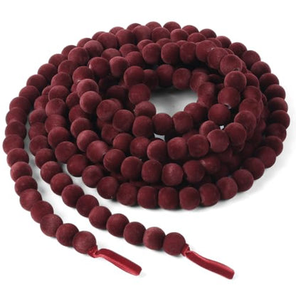 9FT Velvet Bead Christmas Garland - Dark Red Flocked Holiday Decor