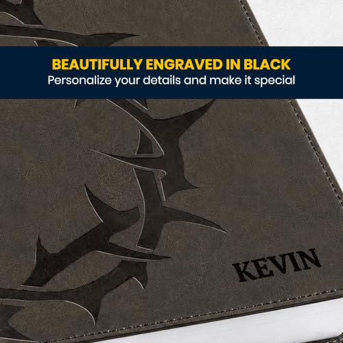 Personalized Small Print ESV Bible with Black Faux Leather Cover - Crown of Thorns Black Variation