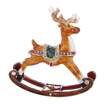 Hand Painted Enamel Reindeer Trinket Box - Mini Jewelry Organizer with Rhinestones - Holiday Home Decor (Reindeer Variant)