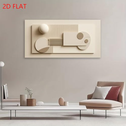 Modern Beige Geometric Canvas Wall Art - Framed Abstract Landscape