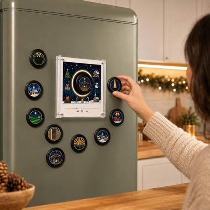 Christmas Fridge Magnet Music Player with 9 NFC Vinyl Discs - Black