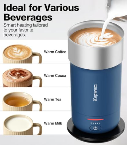 Kepwam Heated Coffee Mug 16oz with Steel Blue Finish - Temp Control, 3 Settings