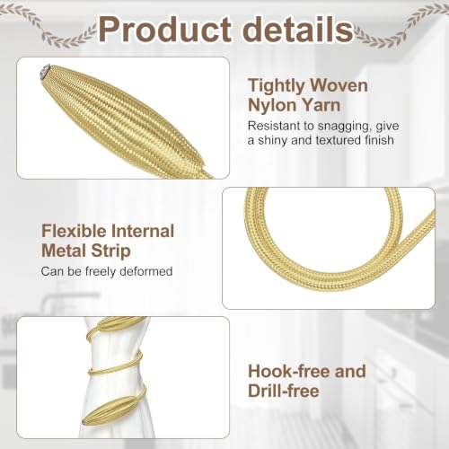 uxcell Champagne Twist Curtain Tiebacks 4Pcs - Decorative Drapery Holdbacks