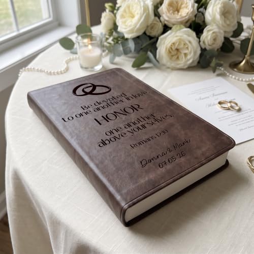Personalized Wedding Bible with Brown Cover - Engraved Name & Text - Bridal Gift - Custom Edition - D2 Brown Variation