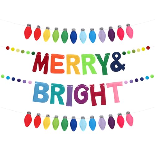 Breling 3Pcs Large Christmas Felt Garland Banner Bright Color - 3D Light Bulb Decor