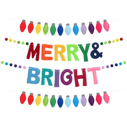 Breling 3Pcs Large Christmas Felt Garland Banner Bright Color - 3D Light Bulb Decor