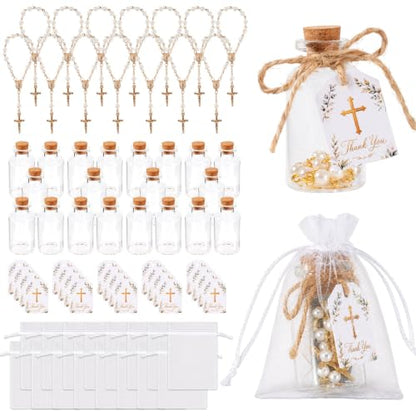 80 Pcs Baptism Favor Set with Mini Rosary & Holy Water Bottles Gift