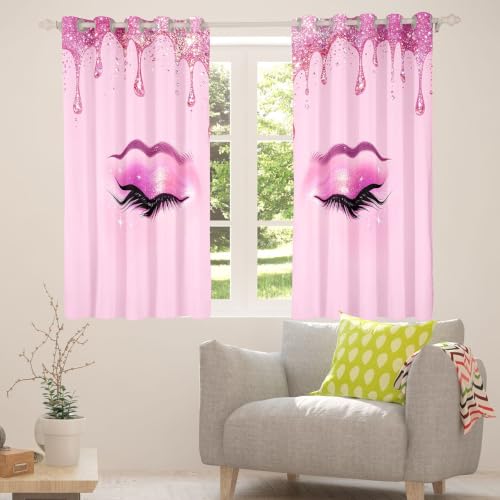 Pastel Pink Sparkling Droplets Blackout Curtains for Nursery & Bedroom, 2 Panels, 46.5W x 63L inches